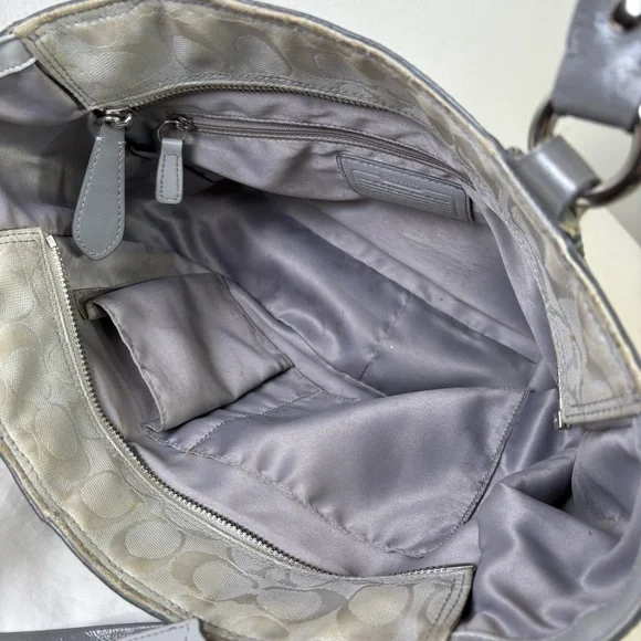 COACH F19042 Patent Leather Canvas Jacquard Logo Monogram Tote Bag Purse - Picture 14 of 16